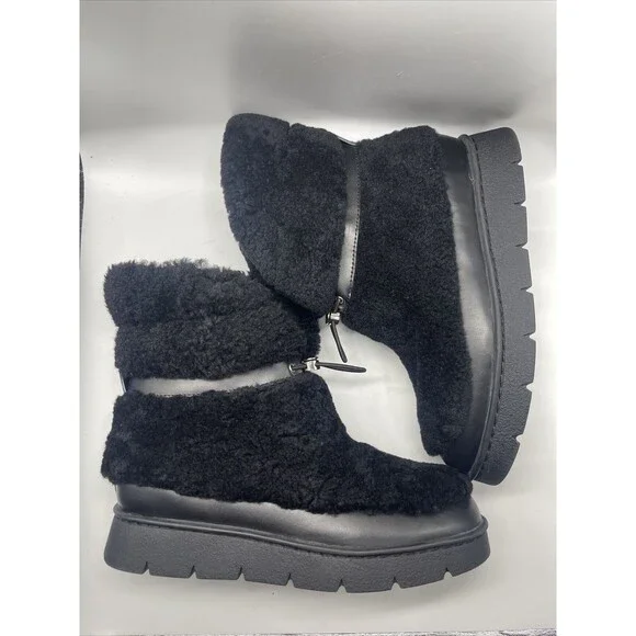Marc Fisher Kamryn Genuine Shearling Black Leather Bootie Sz 5 1/2 DEFECT - Picture 4 of 12
